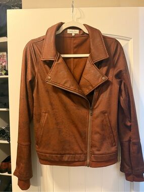 Grace & Lace Rust Brown Faux Leather Moto Jacket